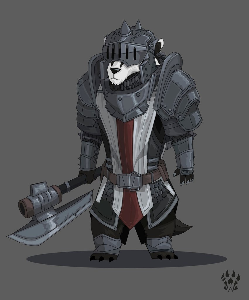 anthro armor axe battle_axe belt biped claws clothed clothing full_armor fully_clothed grey_background headgear helmet male melee_weapon pauldron plate_armor scale_armor simple_background solo spiked_armor spiked_helmet spikes standing visor weapon wolfdawg armello league_of_geeks horace_(armello) badger mammal mustelid musteline 2017 digital_media_(artwork) hi_res