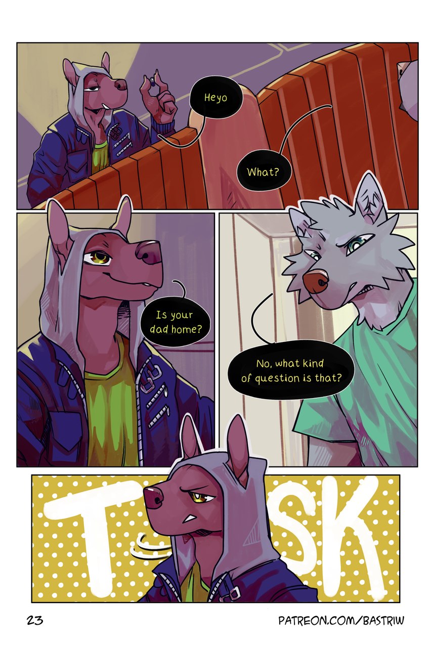 clothing dialogue green_eyes hairless hoodie male text topwear window yellow_eyes young bastriw manu_(bastriw) nico_(bastriw) canid canine canis domestic_dog hairless_dog mammal primitive_dog wolf xoloitzcuintli 2:3 comic hi_res url