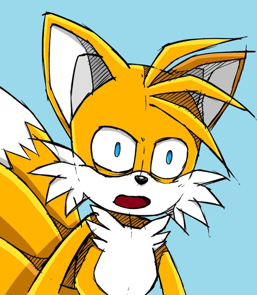 anthro blue_background blue_eyes fur male on_model open_mouth simple_background solo white_body white_fur wtf_face yellow_body yellow_fur ketrindarkdragon sega shocked_tails sonic_the_hedgehog_(series) tails_gets_trolled miles_prower canid canine fox mammal 2020 digital_media_(artwork) hatching_(art) hi_res meme reaction_image shaded