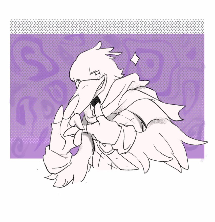 ambiguous_gender anthro beak blush clothed clothing gesture looking_at_viewer sex_gesture smile solo suggestive suggestive_gesture crystaltaco7 foretales volepain_(foretales) avian bird pelecaniform shoebill