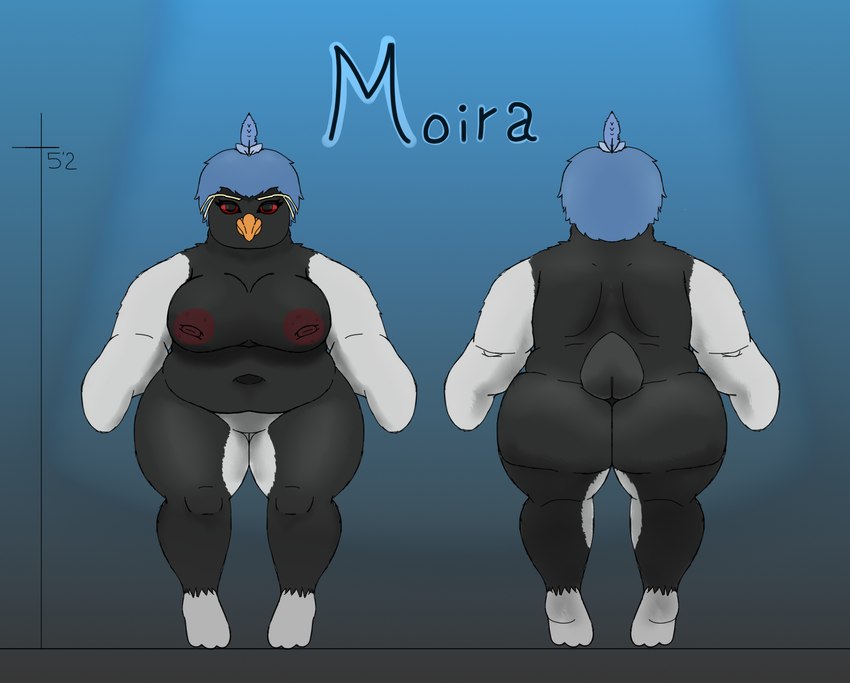 anthro beak belly big_breasts big_butt breasts butt female fur genitals hair looking_at_viewer navel nipples nude obese overweight pussy simple_background slightly_chubby slightly_chubby_female solo thick_thighs wide_hips zhephyreart avian bird penguin hi_res