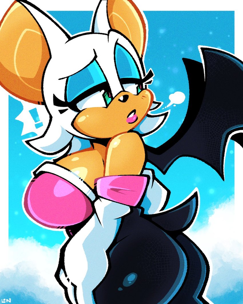 anthro armwear bare_shoulders breasts butt butt_pose clothing elbow_gloves eyeshadow female fur gloves handwear looking_back makeup membrane_(anatomy) membranous_wings narrowed_eyes pose simple_background solo tan_body tan_skin white_body white_fur wings legendofnerd sega sonic_the_hedgehog_(series) rouge_the_bat bat mammal 2023 4:5 hi_res signature