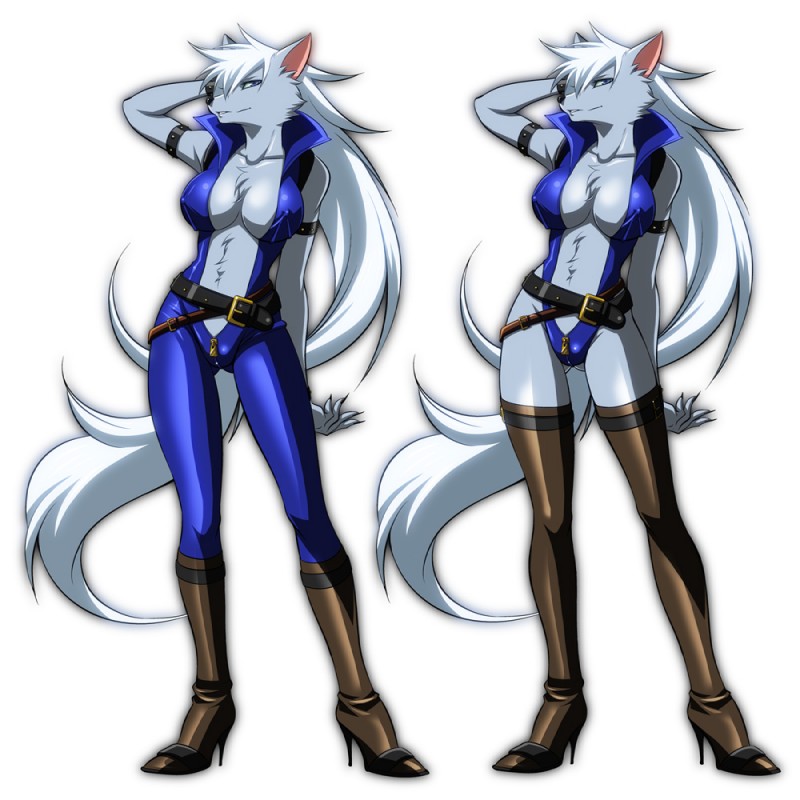 anthro armband belt biped blue_eyes bodysuit boots breasts cleavage clothed clothing crossgender female footwear fur grey_body grey_fur hair hand_behind_head high_heeled_boots high_heels legwear long_hair looking_at_viewer pose shoes simple_background skimpy skinsuit solo standing tail thigh_boots thigh_highs tight_clothing unzipped white_background white_hair zipper inumania pretty_cure smile_pretty_cure wolfrun canid canine canis mammal wolf 1:1