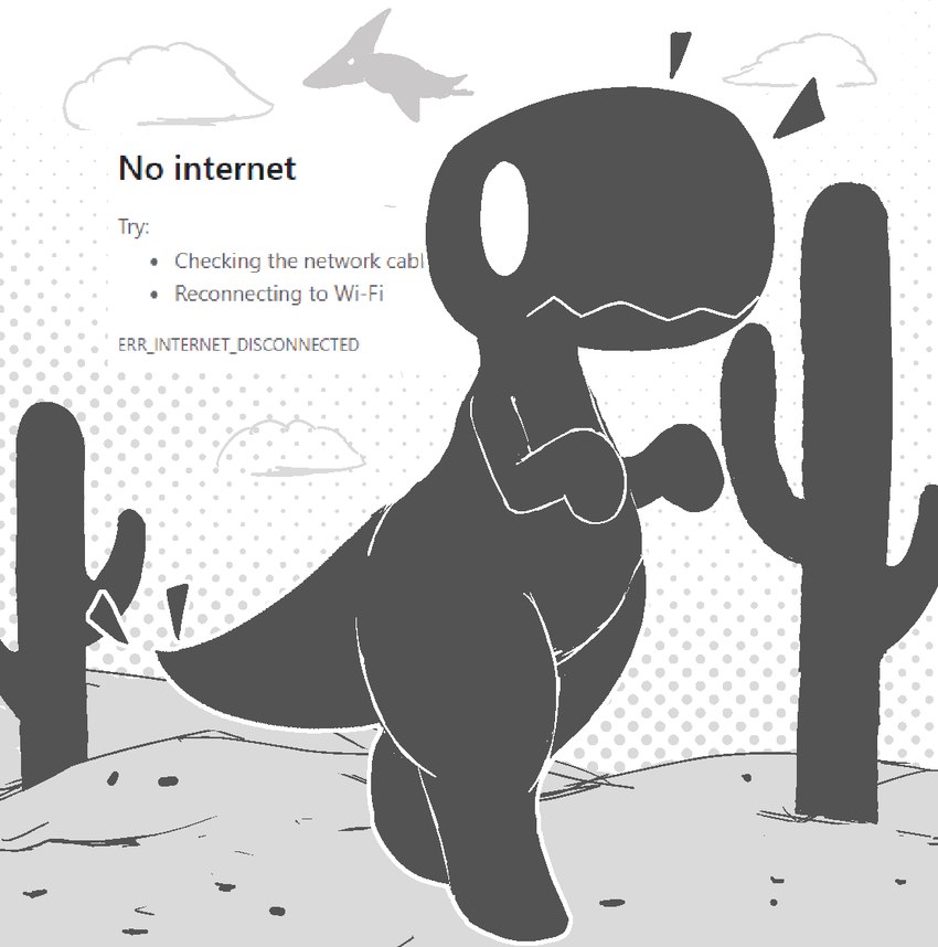 anthro cactus cloud female plant solo surprised tail tailbutt text thick_tail lizardfungus google google_chrome dinosaur_(google_chrome) dinosaur prehistoric_species pterodactylus pterosaur reptile scalie english_text monochrome