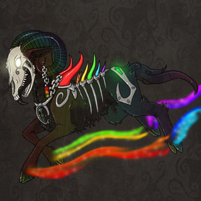 bone creepy death digitigrade feral glowing glowing_hooves grey_hooves hooves iridescent iridescent_fur iridescent_hooves iridescent_horn light_streak male metal quadruped rainbow skeleton skull solo spikes tail tongue vonderdevil vonder bovid caprine caprine_demon demon goat_demon mammal monster undead 1:1 2012