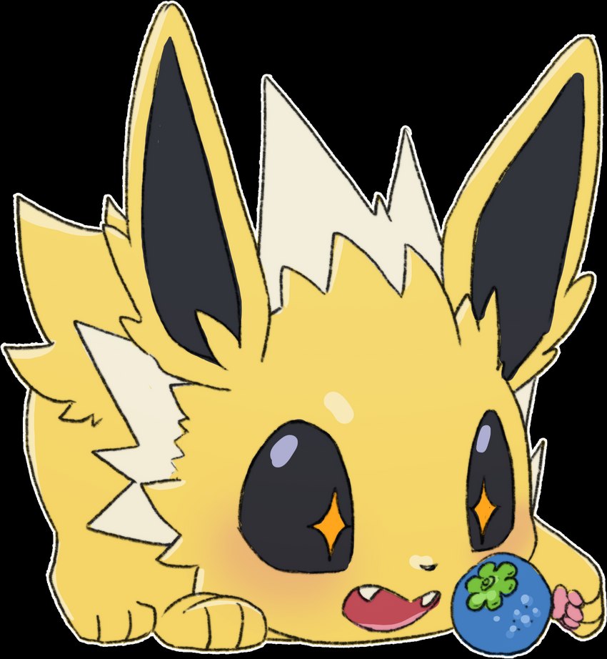 ambiguous_gender berry black_eyes black_nose feral food fruit fur open_mouth oran_berry pawpads paws plant pokemon_berry simple_background solo sparkles sparkling_eyes teeth tongue transparent_background white_body white_fur yellow_body yellow_fur furyraptor23 nintendo pokemon eeveelution generation_1_pokemon jolteon pokemon_(species) alpha_channel hi_res