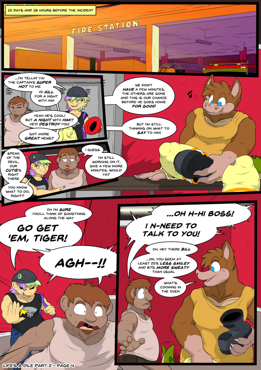 anthro fancomic fire_engine firefighter locker_room male text truck_(vehicle) turnout_gear vehicle arty_stu activision crash_bandicoot_(series) dingodile canid canine canis crocodile crocodilian dingo human hybrid mammal reptile scalie comic english_text hi_res