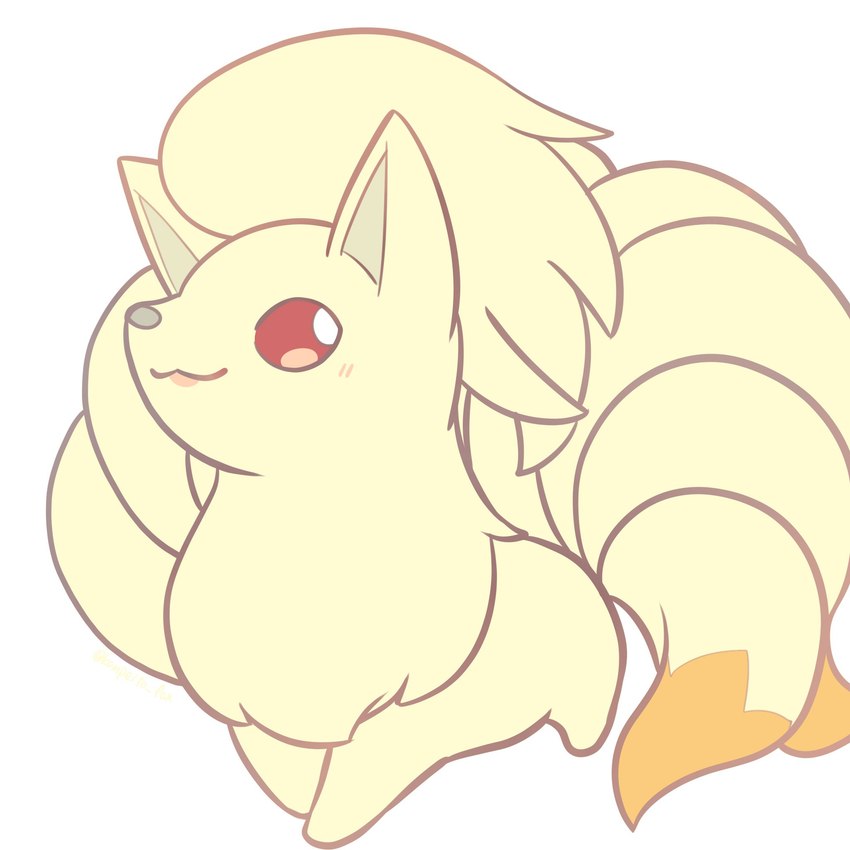 8_tails ambiguous_gender blush chest_tuft chibi feral multi_tail red_eyes simple_background sitting smile solo tail tuft white_background kompeito nintendo pokemon generation_1_pokemon ninetales pokemon_(species) 1:1 hi_res