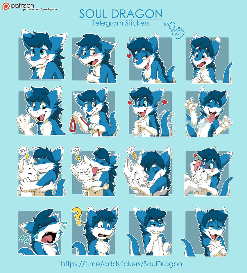 anthro blue_body blue_eyes blue_fur blush bodily_fluids cheek_tuft chest_tuft crying duo facial_tuft fangs feet foot_on_face fur happy holding_leash holding_object hug leash licking licking_another male male_anthro nude open_mouth question_mark red_tongue sad simple_background solo tail tail_motion tailwag tears teeth text thinking_pose tongue tuft white_body white_fur young young_anthro young_male pandapaco mythology dragon furred_dragon furred_scalie mythological_creature mythological_scalie scalie english_text hi_res multiple_images