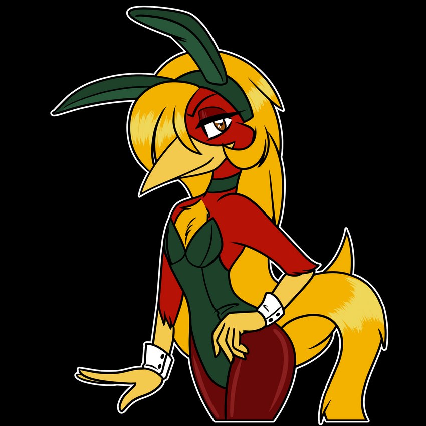 ambiguous_gender anthro beak bunny_costume clothed clothing costume feathers flat_chested hair long_hair long_tail red_body red_feathers tail yellow_beak yellow_body yellow_feathers whitephoenix52 glori_gamebird avian bird chrysolophus galliform golden_pheasant phasianid 1:1 absurd_res alpha_channel hi_res