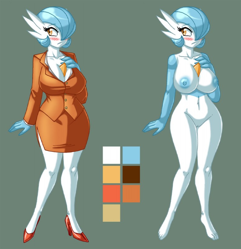 amber_eyes big_breasts blush breasts clothed clothing color_swatch female footwear genitals high_heels nipples not_furry nude off/on pokemorph pumps pussy shoes shy solo wide_hips crovirus nintendo pokemon aoi_tsuyomi gardevoir generation_3_pokemon mammal pokemon_(species) shiny_pokemon 2013 model_sheet