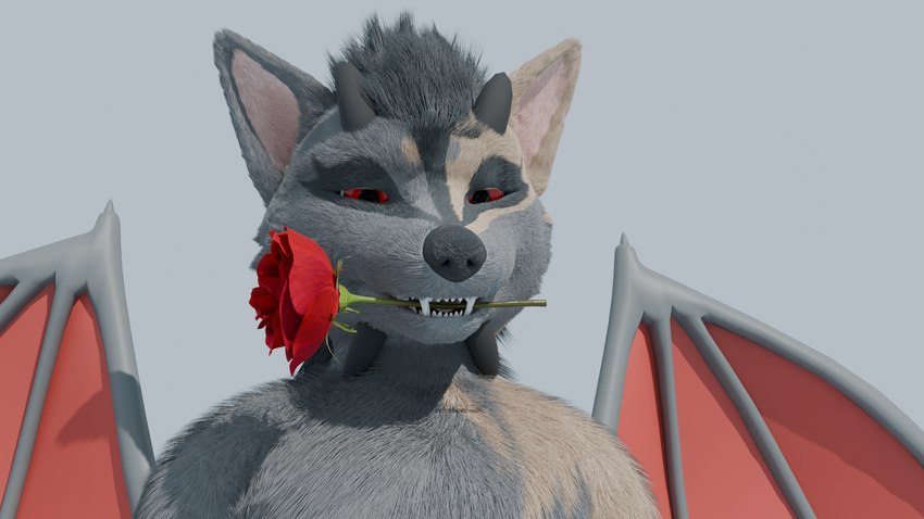 flirting flower horn looking_at_viewer male plant red_eyes rose_(flower) solo wings fox_the_hyena zephy demon 16:9 3d_(artwork) digital_media_(artwork) hi_res widescreen