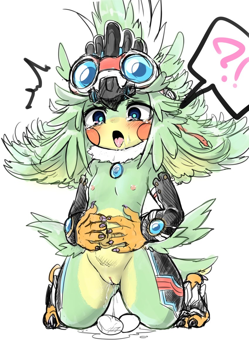 ?! ahegao anthro armor biped blush bodily_fluids breasts clothing drooling egg egg_from_pussy eyewear eyewear_on_head feathers female gauntlets genitals gloves goggles goggles_on_head green_body green_feathers handwear holding_stomach kneeling looking_pleasured mostly_nude nipples open_mouth oviposition pink_nipples pink_tongue pussy saliva simple_background small_breasts solo speech_bubble tears tongue tongue_out white_background powan_po40 xenoblade_chronicles_2 finch_(xenoblade) animal_humanoid avian avian_humanoid bird blade_(xenoblade) humanoid absurd_res colored_sketch hi_res sketch