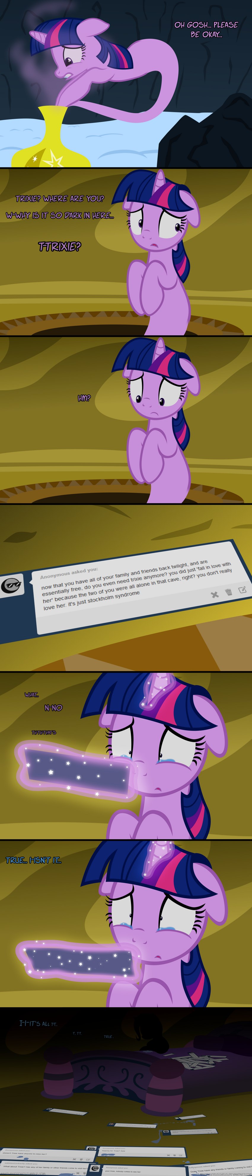 alternate_species bodily_fluids breaking_the_fourth_wall bullying comment female female/female fur hair horn insult mailbox multicolored_hair purple_body purple_eyes purple_fur purple_hair sad tears text two_tone_hair navitaserussirus friendship_is_magic hasbro my_little_pony mythology trixie_(mlp) twilight_sparkle_(mlp) equid equine genie horse mammal mythological_creature mythological_equine unicorn absurd_res comic digital_media_(artwork) english_text hi_res long_image tall_image