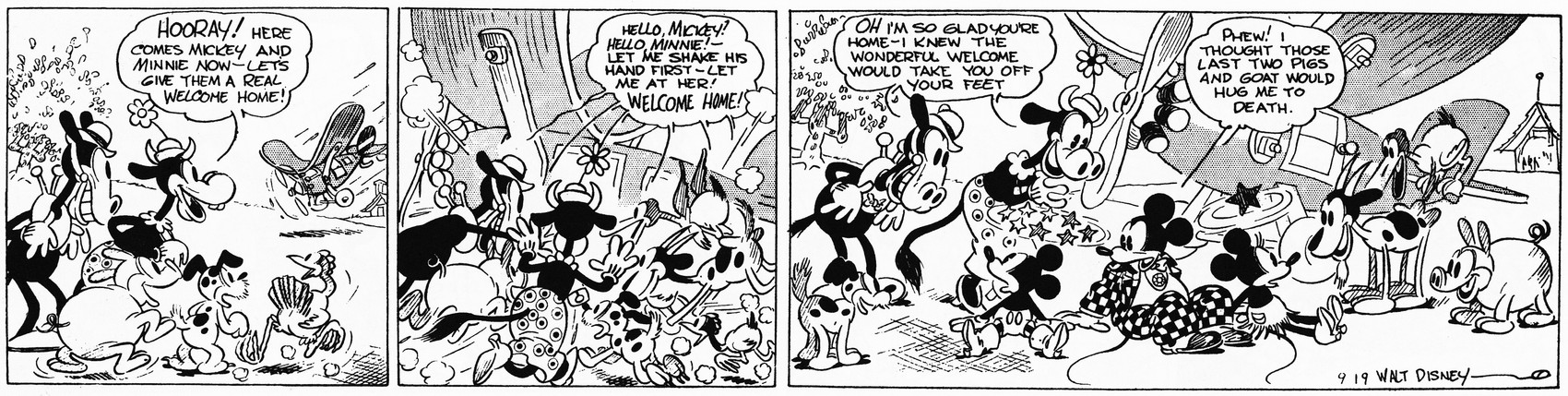 4_fingers aircraft airplane anthro bowler_hat clothed clothing dialogue female feral fingers flower footwear gloves group handwear hat headgear headwear horn male motion_lines open_mouth outside plant quadruped shoes tail teeth text tree vehicle floyd_gottfredson hardie_gramatky disney clarabelle_cow horace_horsecollar mickey_mouse minnie_mouse uncle_mortimer anatid anseriform avian bird bovid bovine canid canine canis caprine cattle chicken domestic_dog domestic_pig duck equid equine galliform goat horse mammal mouse murid murine phasianid rodent suid suine sus_(pig) 1930 20th_century absurd_res ancient_art black_and_white comic dated english_text hi_res monochrome signature