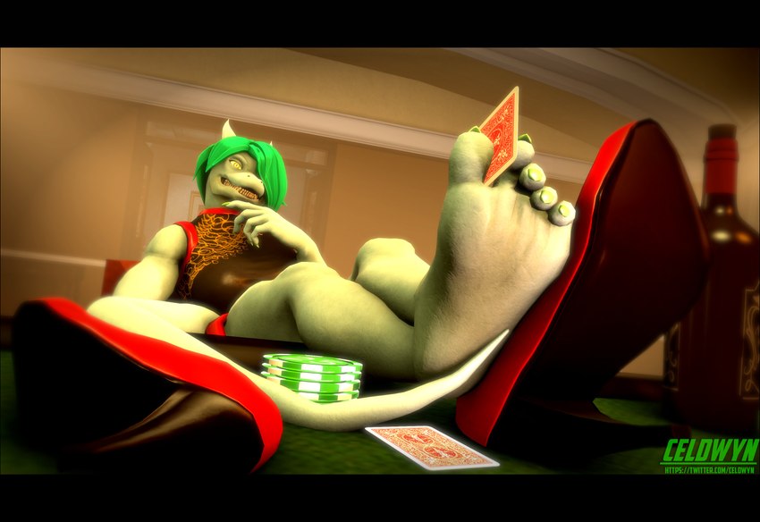 alcohol anthro beverage big_feet card clothed clothing colored_nails crossed_legs discarded_footwear dress feet female foot_fetish foot_focus foot_on_table footwear furniture high_heels humanoid_feet nails plantigrade playing_card poker poker_chip poker_table shoes solo table celdwyn_(artist) petruz_(copyright) caryll_(chappey) lizard reptile scalie 3d_(artwork) absurd_res digital_media_(artwork) hi_res source_filmmaker_(artwork)