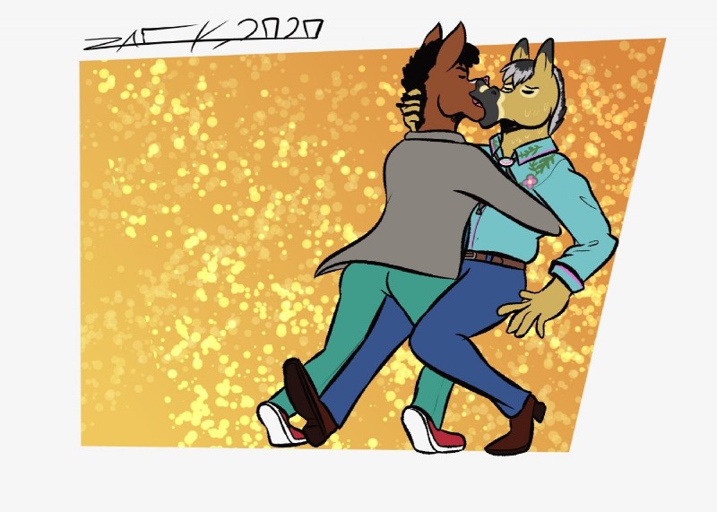 anthro anthro_on_anthro clothed clothing duo french_kissing kissing male male/male tongue zackdadawg bojack_horseman netflix bojack_horseman_(character) dr._champ equid equine horse mammal 2020