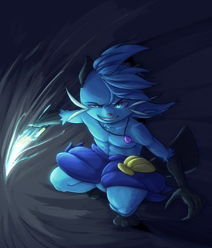 3_toes 5_fingers action_pose anthro athletic athletic_anthro athletic_male biped black_ears black_feet black_hands blue_body blue_eyes blue_fur blue_hair crouching elemental_manipulation energy feet fingers flowing_hair fur glowing glowing_eyes grinning_at_viewer hair holding_melee_weapon holding_object holding_weapon jewelry light looking_at_viewer male melee_weapon multicolored_body multicolored_fur neck_tuft necklace pecs pink_nose pose purple_jewelry purple_necklace scalchop shadow solo teeth toes tuft two_tone_body two_tone_fur weapon whiskers white_whiskers awoooooga nintendo pokemon reed_(dreeda) dewott generation_5_pokemon mammal mustelid musteline pokemon_(species) 2024 colored digital_media_(artwork) digital_painting_(artwork) english_description hi_res lighting shaded