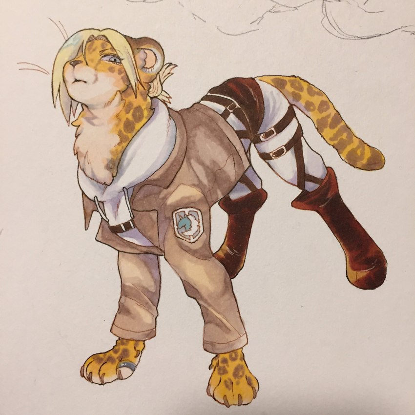 alternate_species brisketwear clothed clothed_feral clothing female feral feralized solo dayohiko attack_on_titan annie_leoheart cheetah felid feline mammal 1:1 hi_res traditional_media_(artwork)