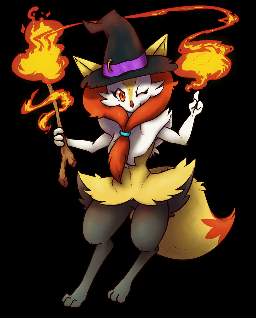 accessory anthro clothing female fire hair_accessory hair_tie hat headgear headwear magic solo queenkami nintendo pokemon braixen generation_6_pokemon pokemon_(species) alpha_channel