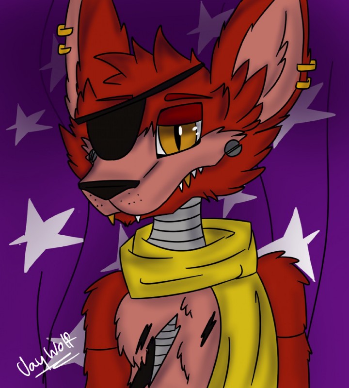 anthro eye_patch eyewear machine male scarf solo kaitofalonx five_nights_at_freddy's scottgames foxy_(fnaf) animatronic canid canine fox mammal robot 2016 digital_media_(artwork) hi_res