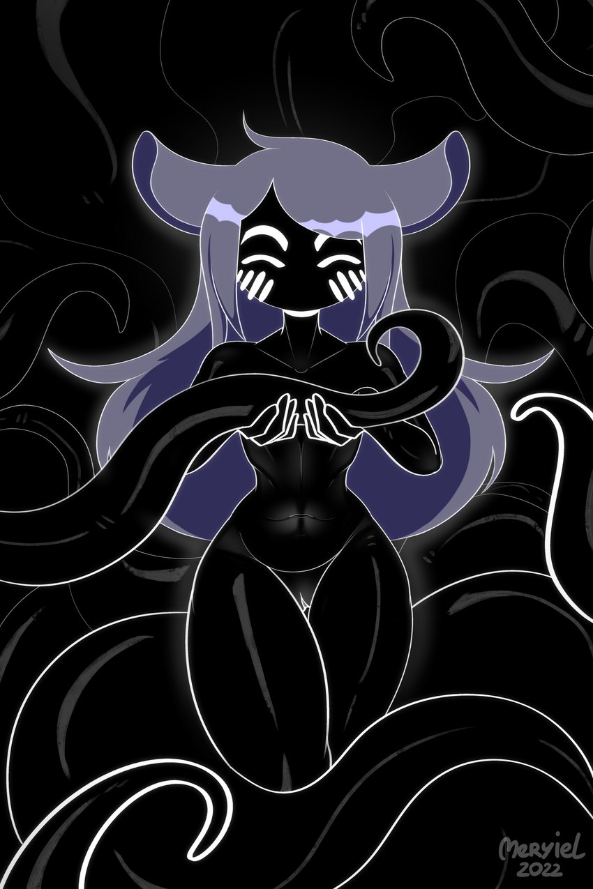 4_eyes black_body blush blush_lines clitoris darkness female flat_chested front_view genitals hair happy holding_tentacle long_hair multi_eye navel not_furry nude pose purple_hair pussy smooth_skin solo standing tentacles thick_thighs white_line_art wide_hips meryiel neklo'mel_(tonxedmart) animal_humanoid humanoid hybrid monster 2022 2:3 absurd_res colored colored_line_art digital_media_(artwork) hi_res line_art pinup portrait shaded three-quarter_portrait nonbinary_(lore)