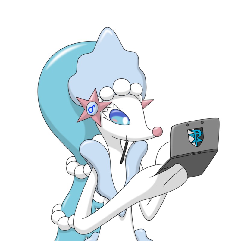 ambiguous_gender blue_eyes cute_fangs electronics fangs feral game_console gaming gender_symbol male_symbol pink_nose playing playing_video_game simple_background solo starfish_(accessory) stylus symbol teeth white_background johnbrain93 nintendo nintendo_3ds nintendo_ds_family pokemon asterozoan echinoderm generation_7_pokemon marine pokemon_(species) primarina starfish 1:1 2016