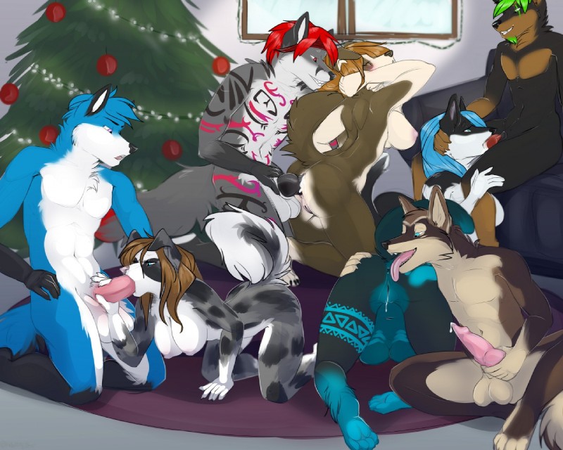 4_toes all_fours anal anal_penetration animal_genitalia animal_penis anthro anthro_on_anthro anus areola ass_up balls black_body black_fur blue_body blue_fur blue_hair bodily_fluids breasts brown_body brown_fur brown_hair canine_genitalia canine_penis christmas_tree cum cum_in_mouth cum_inside erection fangs feet fellatio female forced forced_oral from_behind_position fur furniture genital_fluids genitals green_hair grey_body grey_fur grin group group_sex hair half-closed_eyes hand_on_head hindpaw holidays inside kneeling knot looking_back male male/female male_rimming_female masturbation multicolored_body multicolored_fur narrowed_eyes navel nipples nude on_ground open_mouth oral oral_penetration orgy pawpads paws penetration penile penile_masturbation penis plant precum pussy red_hair rimming saliva sex sitting smile sofa tapering_penis tattoo teeth toes tongue tongue_out tree two_tone_body two_tone_fur white_body white_fur window kittentits christmas annabelle_chambers crissrudolf jasminda luna_(jrock-11) canid canine canis collie dobermann domestic_dog fox herding_dog mammal pastoral_dog pinscher sheepdog wolf 5:4 digital_media_(artwork) shaded