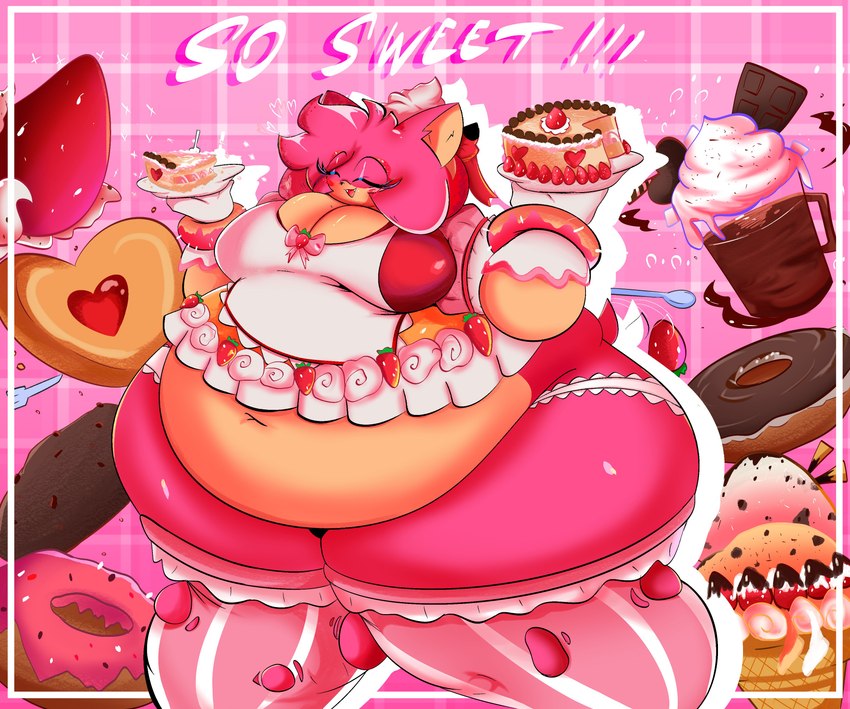 anthro apron belly big_belly big_breasts bow_ribbon breasts cake cleavage clothed clothing dessert doughnut eyelashes eyes_closed female food fruit gloves hair handwear holding_plate huge_belly huge_breasts huge_thighs hyper hyper_belly hyper_thighs ice_cream legwear long_eyelashes multicolored_body navel obese obese_anthro obese_female official_alternate_costume open_mouth open_smile overweight overweight_anthro overweight_female pastry pattern_clothing pattern_legwear pattern_thigh_highs pear-shaped_figure pink_body pink_hair pink_tail plant short_tail smile solo standing strawberry striped_clothing striped_legwear striped_thigh_highs stripes tail tan_body text thick_thighs thigh_highs two_tone_body white_clothing white_gloves white_handwear wide_hips s0ftpudding sega sonic_dash sonic_forces sonic_the_hedgehog_(series) amy_rose eulipotyphlan hedgehog mammal 2024 absurd_res digital_media_(artwork) english_text hi_res