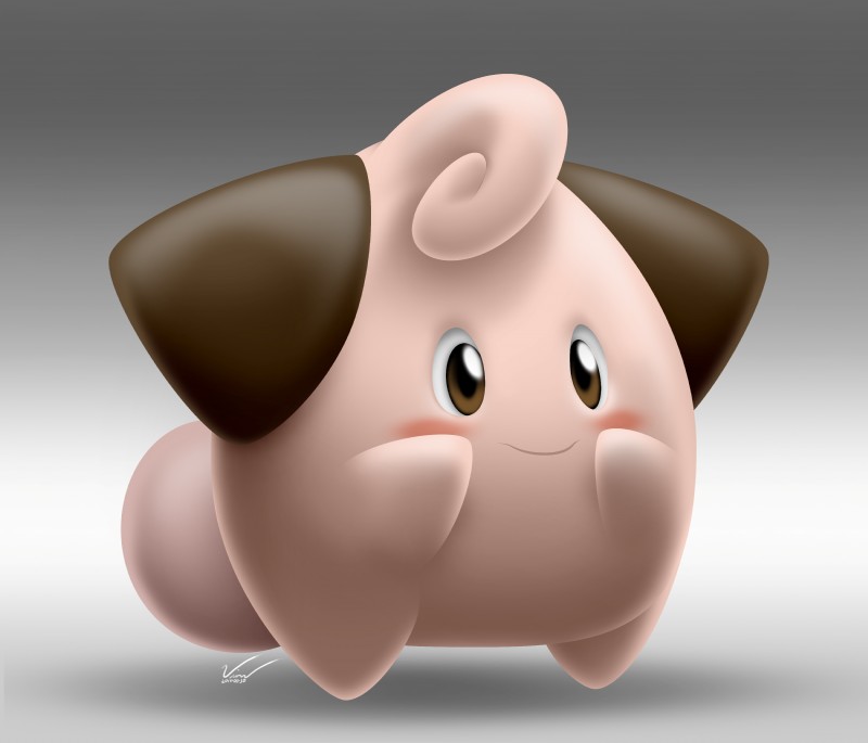 ambiguous_gender blush feral gradient_background grey_background happy simple_background smile solo symbianl nintendo pokemon cleffa generation_2_pokemon pokemon_(species) waddling_head 2014 absurd_res hi_res signature