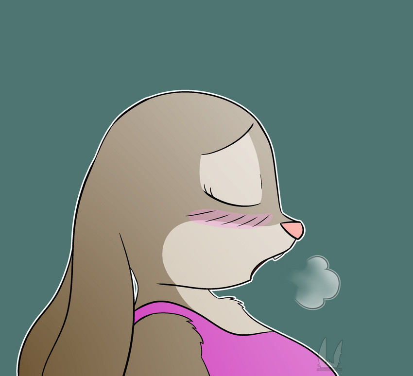 anthro blush breath clothed clothing eyes_closed female forced fur simple_background solo unwilling_prey vore rabbitinafoxden disney zootopia judy_hopps lagomorph leporid mammal rabbit absurd_res hi_res story story_in_description