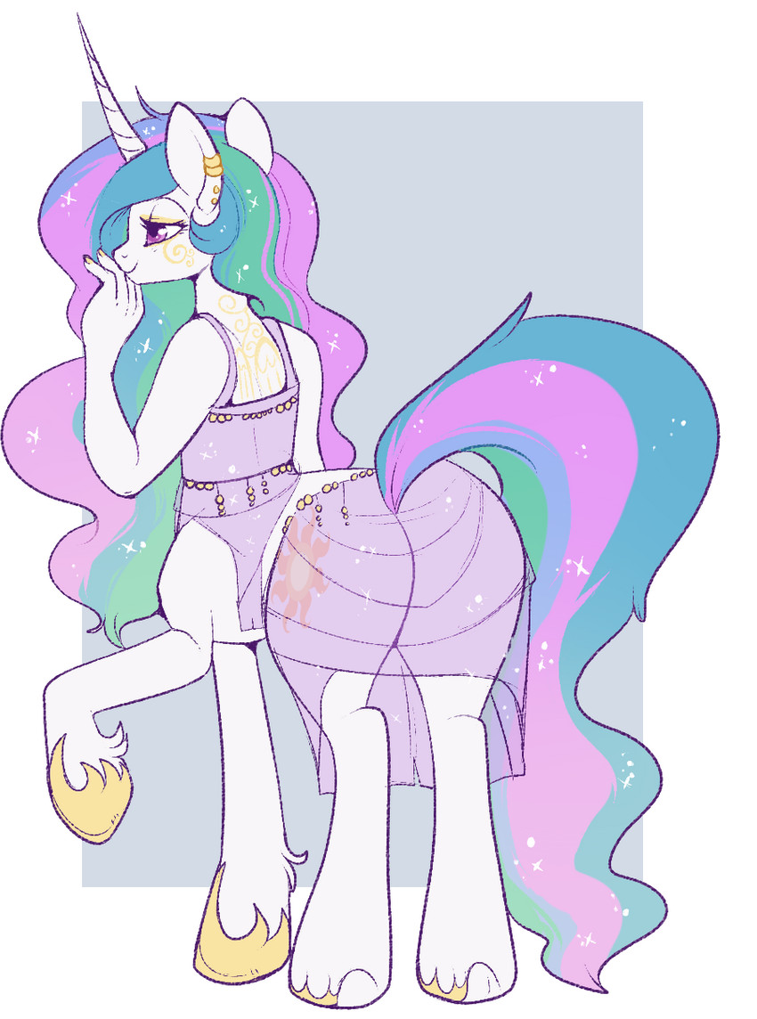 anthro butt cutie_mark ear_piercing ear_ring female horn piercing ring_piercing solo wings lulubell friendship_is_magic hasbro my_little_pony mythology princess_celestia_(mlp) equid equine mammal mythological_creature mythological_equine taur winged_unicorn hi_res