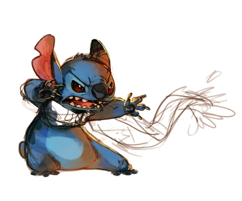 3_toes 4_fingers angry back_markings blue_body blue_claws blue_fur blue_nose brown_eyes claws d:< feet fingers fur head_tuft markings notched_ear open_mouth scarf simple_background small_tail solo tail toes tuft white_background bluekomadori disney lilo_and_stitch stitch_(lilo_and_stitch) alien experiment_(lilo_and_stitch) 2012 digital_media_(artwork) digital_painting_(artwork) hi_res painting_(artwork) signature