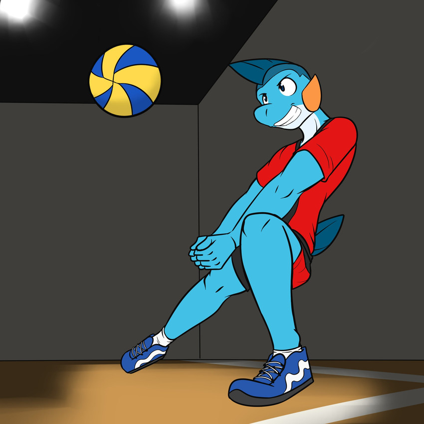 action_pose anthro anthrofied ball bottomwear clothed clothing fully_clothed male pose shirt shorts solo sport sportswear t-shirt topwear volleyball volleyball_(ball) fuze nintendo pokemon gao_(fuze) generation_3_pokemon marshtomp pokemon_(species) 1:1 hi_res