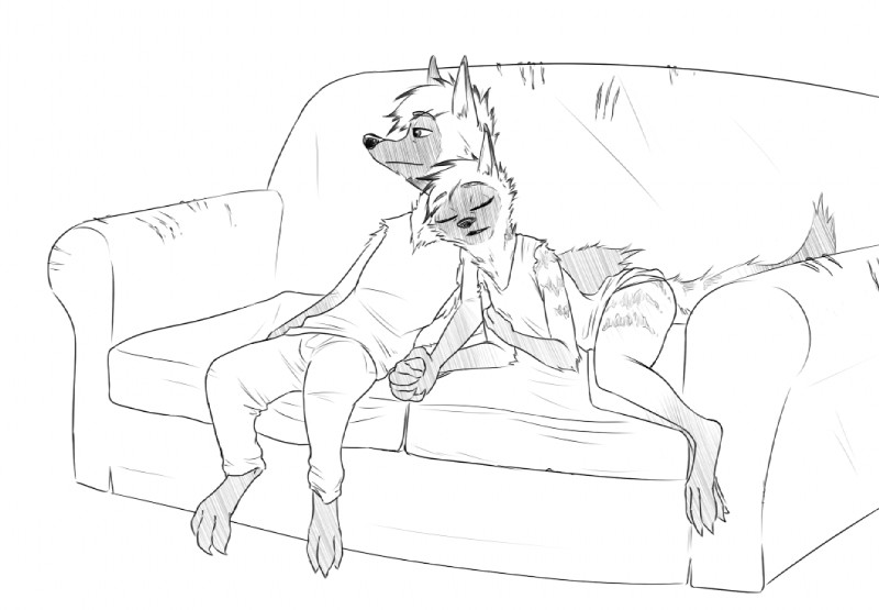 anthro clothing duo eyes_closed female furniture hand_holding male simple_background sleeping sofa numbro disney pack_street zootopia anneke_(weaver) fan_character wolter_(weaver) aardwolf hyena mammal monochrome brother_(lore) sibling_(lore) sister_(lore) twins_(lore)