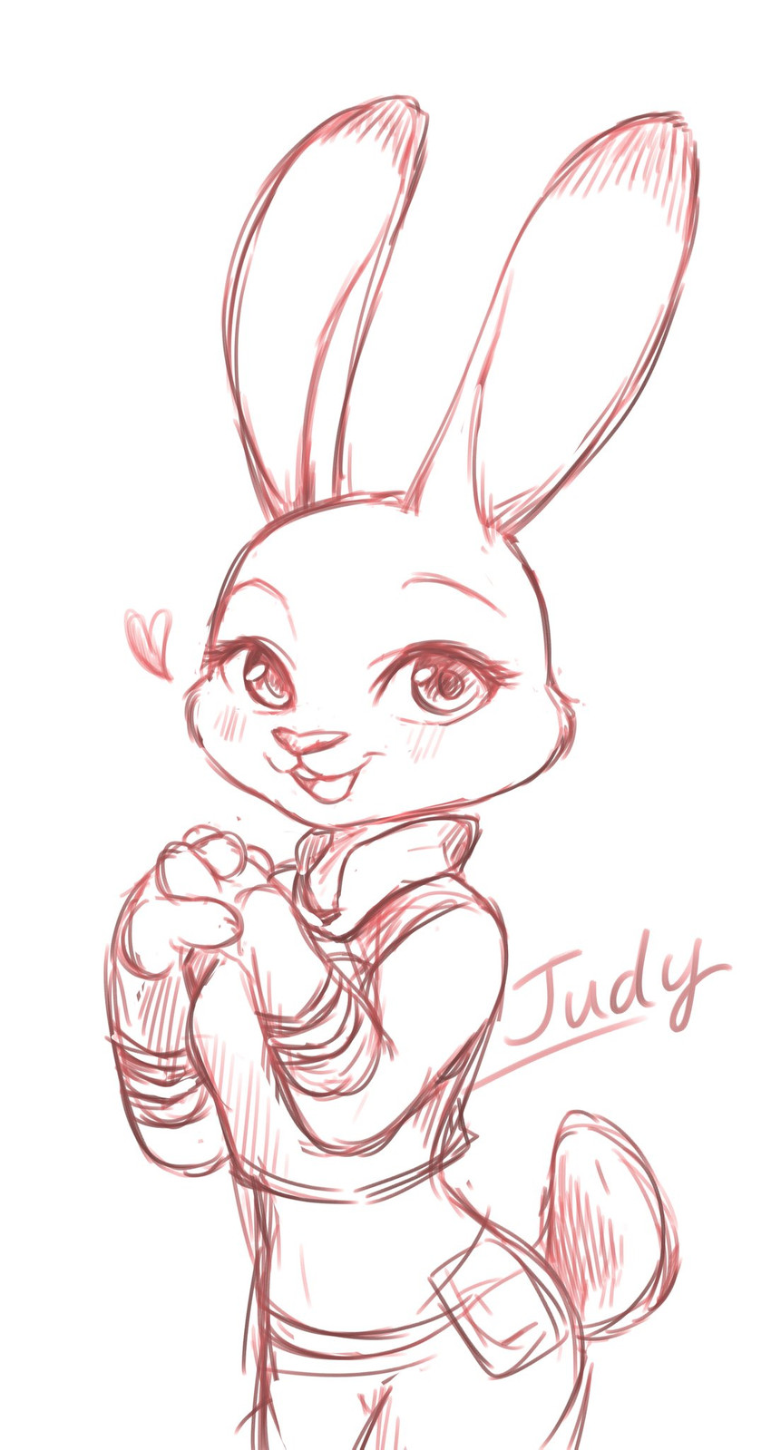 anthro blush buckteeth clothed clothing female fully_clothed fur heart_symbol looking_at_viewer open_mouth open_smile police police_uniform simple_background smile solo teeth text uniform white_background chu_twst disney zootopia judy_hopps lagomorph leporid mammal rabbit 2020 english_text half-length_portrait hi_res portrait sketch