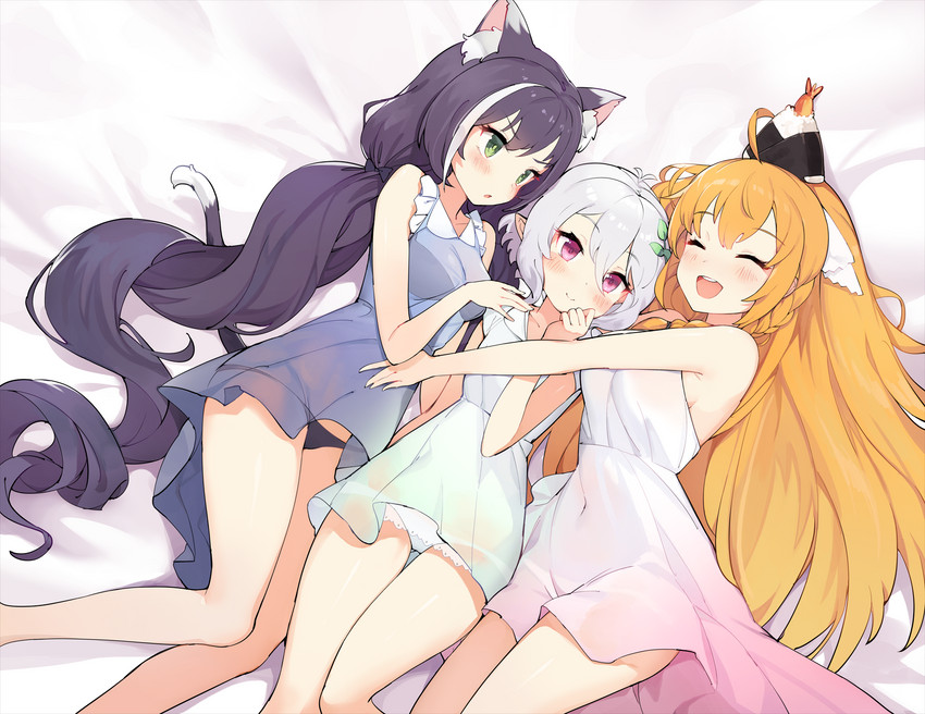 black_body black_fur black_hair blush breasts clothing female fur green_eyes grey_hair group hair humanoid_pointy_ears long_hair orange_hair pink_eyes pointy_ears short_hair simple_background small_breasts translucent translucent_clothing underwear jehyun cygames princess_connect! princess_connect!_re:dive karyl_(princess_connect!) kokkoro_(princess_connect!) pecorine_(princess_connect!) animal_humanoid cat_humanoid elf felid felid_humanoid feline feline_humanoid human humanoid mammal mammal_humanoid hi_res