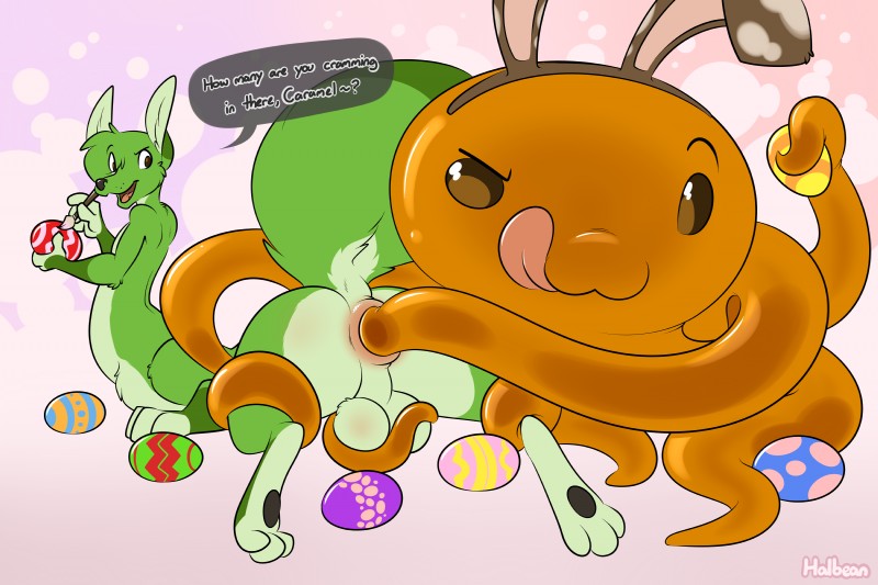 anal anal_penetration anal_tugging backsack balls butt consentacles duo easter_egg egg egg_insertion feral genitals holidays male penetration size_difference tentacles text halbean easter caramel_(halbean) twerp_(halbean) citra citra_taur goo_creature mammal mammal_taur taur 3:2 absurd_res hi_res