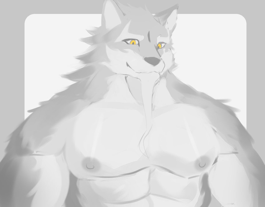 abs anthro beard biceps facial_hair fur grey_body grey_fur male muscular muscular_anthro muscular_male nipples pecs shirtless solo yellow_eyes hoang_nguyen sdorica law_(sdorica) canid canine canis mammal wolf hi_res