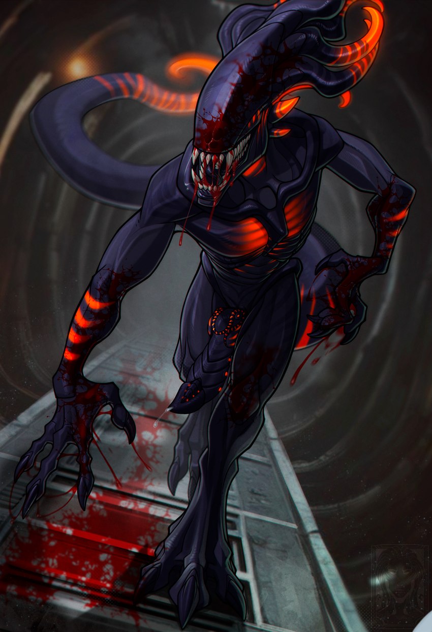 4_fingers anthro blood bodily_fluids claws erection finger_claws fingers genital_fluids inside knot male precum solo tail teeth kalimah alien_(franchise) varzek_(character) alien xenomorph digital_drawing_(artwork) digital_media_(artwork) hi_res