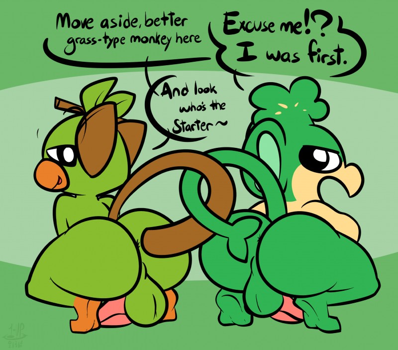 anthro anus backsack balls big_butt butt duo erection feet fur genitals group male open_mouth penis plant simple_background text toes 1upgobbo nintendo pokemon generation_5_pokemon generation_8_pokemon grookey mammal pansage pokemon_(species) primate 2019 dated digital_media_(artwork) english_text hi_res