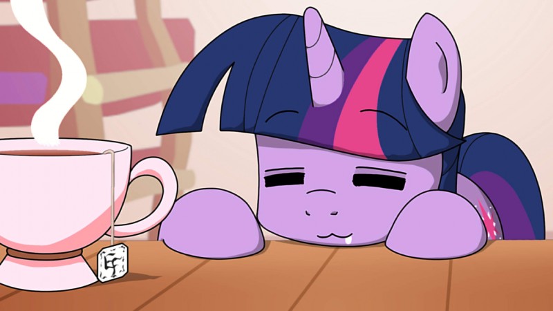 :3 ambiguous_gender beverage bodily_fluids cutie_mark drooling eyes_closed feral food fur hair horn multicolored_hair pink_hair purple_body purple_fur purple_hair saliva solo tea two_tone_hair lightbulb_(artist) friendship_is_magic hasbro lucky_star my_little_pony mythology konata_izumi twilight_sparkle_(mlp) equid equine mammal mythological_creature mythological_equine unicorn 16:9 2012 hi_res widescreen