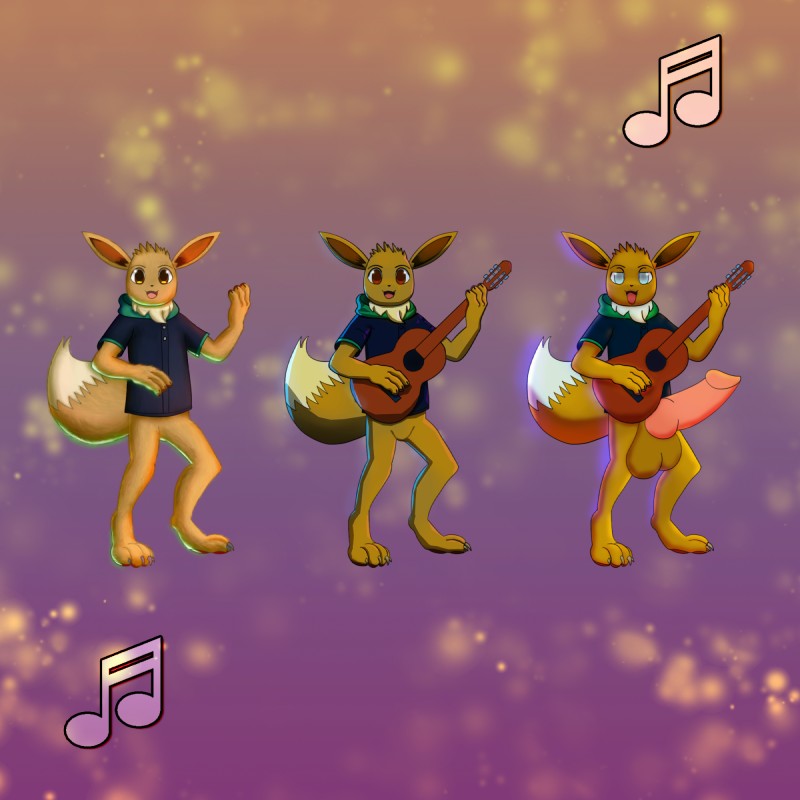 anthro balls big_penis clothing genitals guitar hair male musical_instrument penis plucked_string_instrument presenting string_instrument persegan nintendo pokemon eevee generation_1_pokemon mammal pokemon_(species) 1:1 hi_res