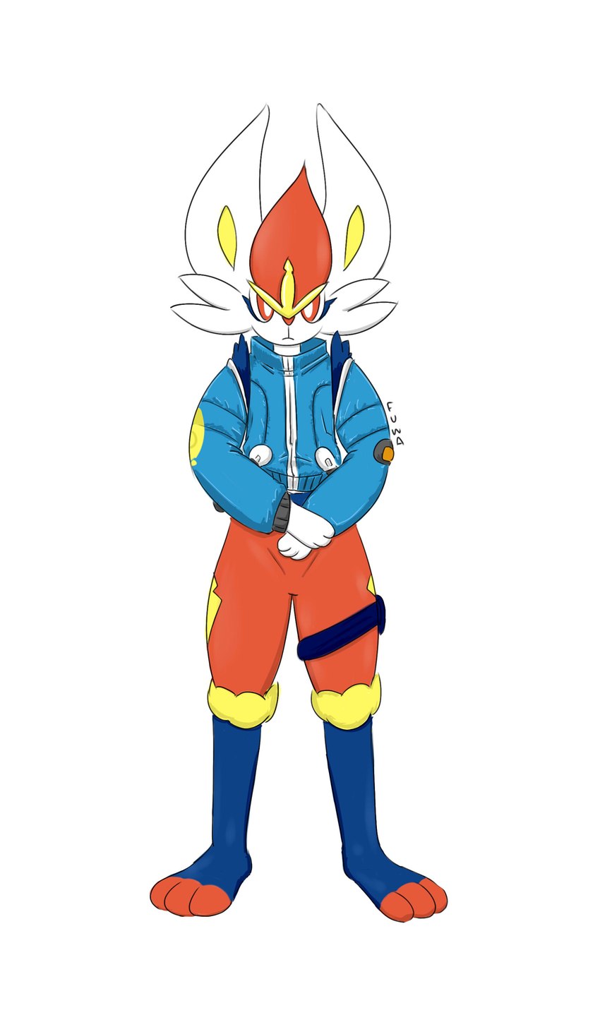 ambiguous_gender anthro fur holowear_(pokemon) red_body red_eyes red_fur simple_background solo white_body white_fur yellow_body yellow_fur mr_fuwa drip_(meme) goku_drip nintendo pokemon pokemon_unite space_style_cinderace cinderace generation_8_pokemon pokemon_(species) absurd_res colored digital_media_(artwork) hi_res meme