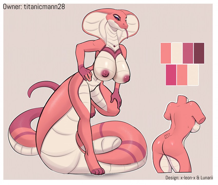 anthro big_breasts big_tail breasts female genitals huge_breasts long_tail looking_at_viewer monster_girl_(genre) navel nipples non-mammal_breasts non-mammal_navel non-mammal_nipples purple_eyes pussy red_eyes scales solo standing tail text thick_thighs ventral_scales wide_hips lunarii x-leon-x titanicmann28 cora_(titanicmann28) 2022 artist_collaboration artist_name full-length_portrait portrait url watermark
