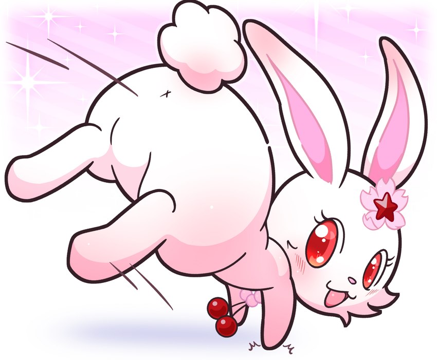 accessory anus ass_up butt butt_focus female female_feral feral flower flower_in_hair fur hair hair_accessory jewelry looking_at_viewer looking_back looking_back_at_viewer necklace plant red_eyes solo white_body white_fur x_anus yoyoinoyoshi jewelpet sanrio sega_fave ruby_(jewelpet) lagomorph leporid mammal rabbit hi_res