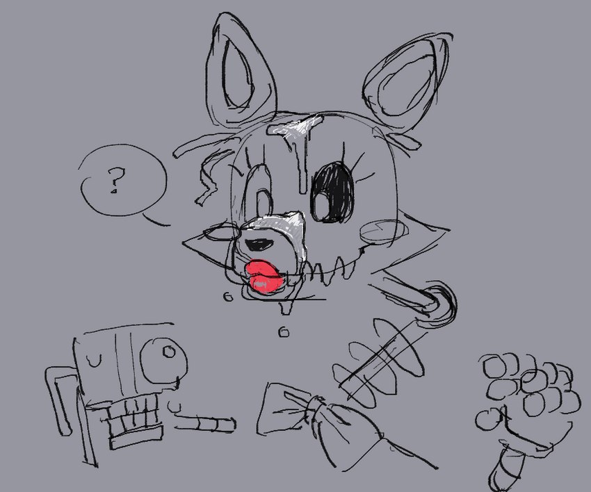 bodily_fluids bow_tie cum cum_on_face exposed_endoskeleton female fingers genital_fluids lips lipstick machine makeup mangled question_mark simple_background solo speech_bubble thick_lips wire kint five_nights_at_freddy's five_nights_at_freddy's_2 scottgames mangle_(fnaf) animatronic canid canine fox mammal robot 2023 digital_media_(artwork)