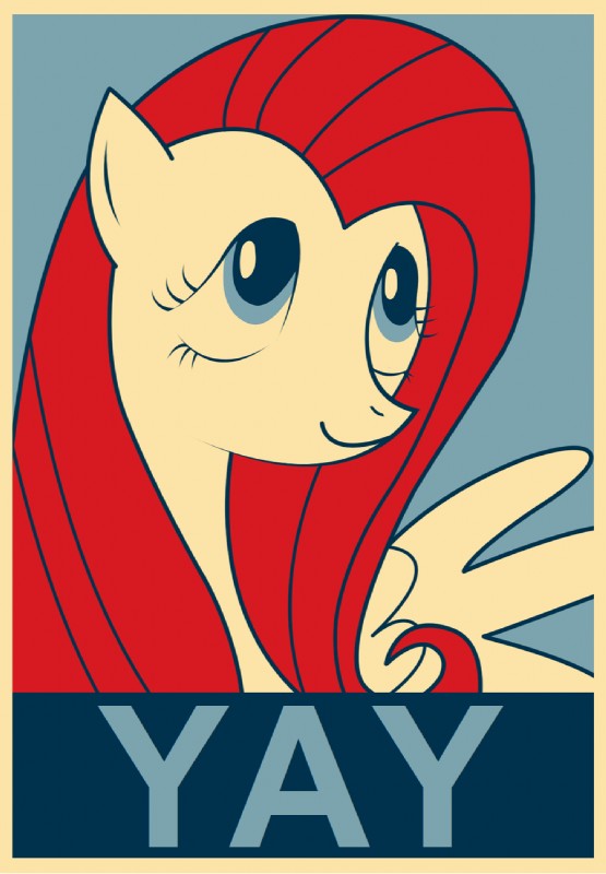 blue_eyes election feathered_wings feathers female feral poster poster_template propaganda solo wings yay equestria-election shepard_fairey barack_obama_"hope"_poster friendship_is_magic hasbro my_little_pony mythology fluttershy_(mlp) equid equine mammal mythological_creature mythological_equine pegasus hi_res