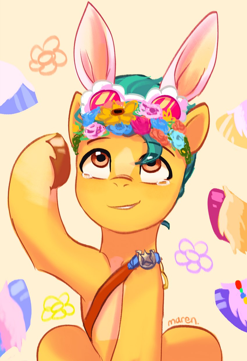 badge blue_body blue_fur blue_hooves bodily_fluids bracelet brown_eyes brown_hooves disembodied_hand eyebrows eyewear fake_ears fake_rabbit_ears feral fetlocks flower fur green_hair green_mane group hair hooves jewelry leg_tuft male mane orange_body orange_fur pink_body pink_fur pink_hooves plant purple_body purple_fur purple_hooves sitting smile sunglasses tears tuft unguligrade yellow_body yellow_fur yellow_hooves marenlicious hasbro mlp_g5 my_little_pony hitch_trailblazer_(mlp) izzy_moonbow_(mlp) misty_brightdawn_(mlp) pipp_petals_(mlp) sunny_starscout_(mlp) zipp_storm_(mlp) earth_pony equid equine horse mammal pony 2023 absurd_res digital_media_(artwork) hi_res signature