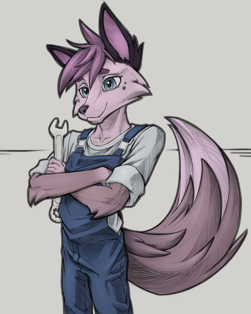 anthro big_tail car_mechanic clothing crossed_arms jumpsuit male mechanic simple_background solo tail technician tools white_background work_clothes worker hyperionscat daxter_wolfsky_(d4xt3r) canid canine canis hybrid mammal wolfdog 4:5 absurd_res hi_res portrait